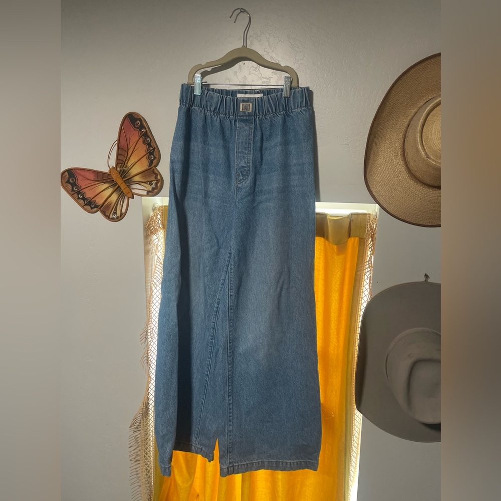 MOTHER Medium Blue Wide-Leg Denim Skirt
